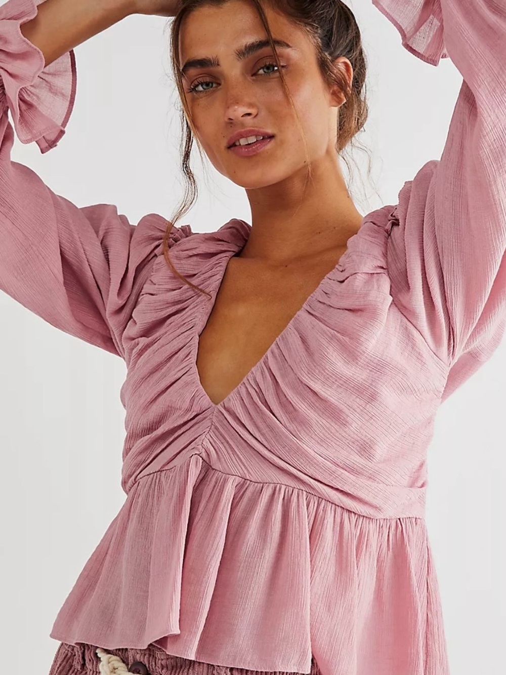 Free People Daia V-Neck Ruffle Peplum Top